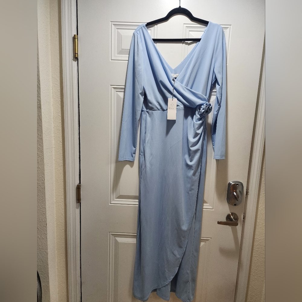 Waif maxi Dress women Large blue Long sleeve